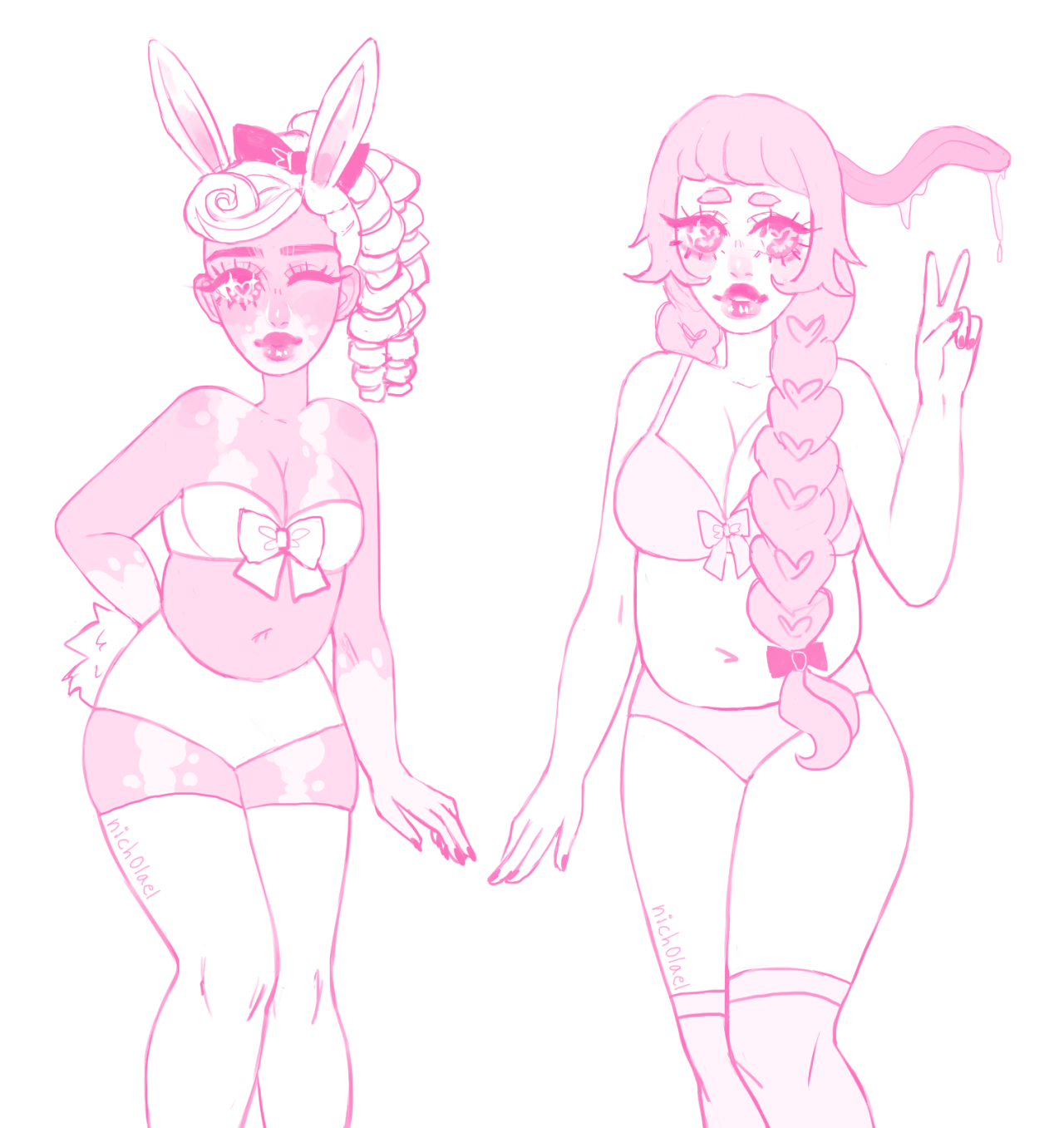 nich0lael:  1 bunny and 1 two-mouth monster girl aka coco bun and cornelia!! I realized