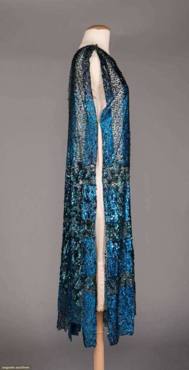 COBALT AND PEACOCK BLUE SEQUINED TABARD, 1920s1920s tabard w/ peacock green & blue gel sequins i