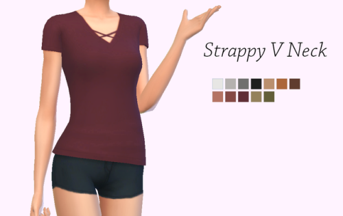 Strappy V NeckComes in Citrontart’s Neutrals. Base game compatible. Enabled for random. Maxis match!