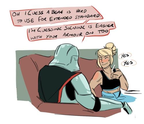 plintoon:  Samus and Phasma.  I spent way too long figuring out how to do this without taking Phasmas helmet off. I’m ignoring certain canon and I’m unlikely to draw a samus that ever speaks so I thought I should explain.Sorry for anyone who signs,