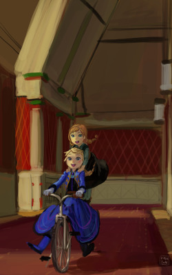 tokunaga3046:  アナが姉様とお城じゅうをサイクリングするらくがき