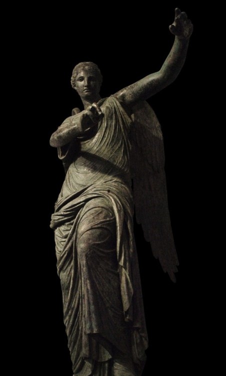 mythologyofthepoetandthemuse: Winged Nike or Victory of Brescia, a bronze statue from 3rd-centu