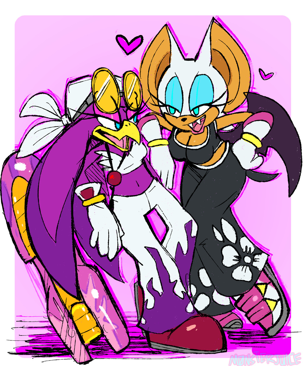 skunk-scribbles: quick doodle of Rouge and Wave being gay from one of my sketchbooks.