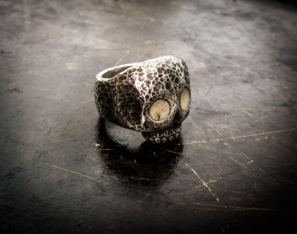 blackbeardjewelry:  Custom skull ring for Andrea L. from Italy.  Hand forged from