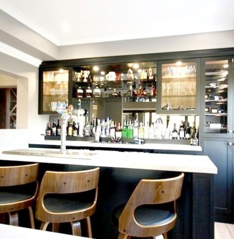 Home Bar In SydneyExample Of A Mid-sized Transitional Galley Light Wood Floor And Brown Floor Wet Bar