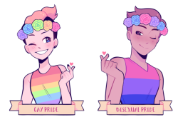 an-island-of-bunnies:  Happy Pride! : ) I wanted to redraw this picture of my ocs with their pride flags~