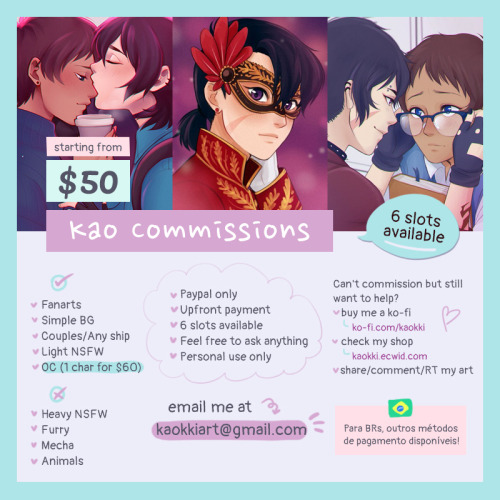 COMMISSIONS OPEN!!!Email me at kaokkiart@gmail Feel free to ask me anything ♥