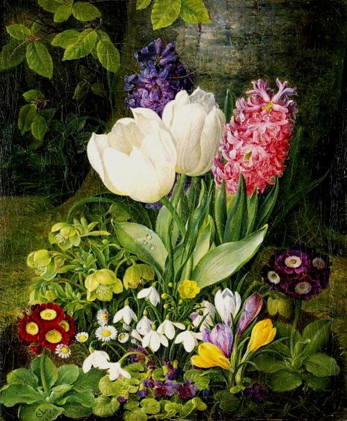 Christine Marie Lovmand - A Still Life with Tulips, Сrocuses, Primoses and Snowdrops