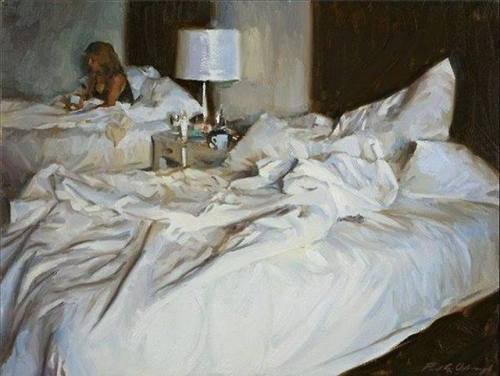 Coffee in Bed   -    Paul OxboroughAmerican,b.1965-Oil on linen,