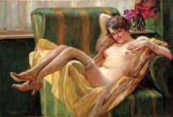 artbeautypaintings:  Nude woman in an armchair