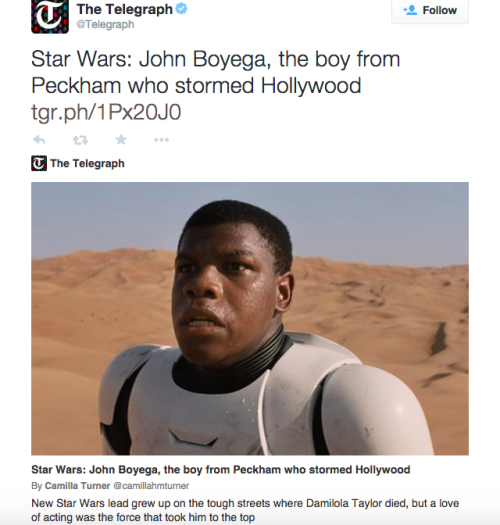 srirachini: John Boyega calling out The Telegraph for fabricating a lazy, stereotypical “Black