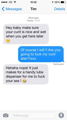 stacief89:  Even though He doesn’t want to fuck my cunt it doesn’t mean it is completely useless!  Me at home with a dildo in my ass and rubbing my clit to get His “lube dispenser” ready while He enjoys after work drinks with His colleagues. Both