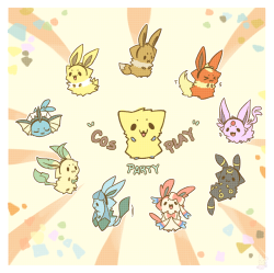 cinamoncune:  “how about a joltik eevee line thing….. like joltik as all the eevolutions?” - Eritik  Tah-dah! All the fluffiesss 