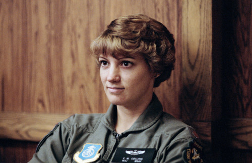 graviton1066:Astronaut candidate Eileen Collins during parachute ejection briefing   (29-31 July 199