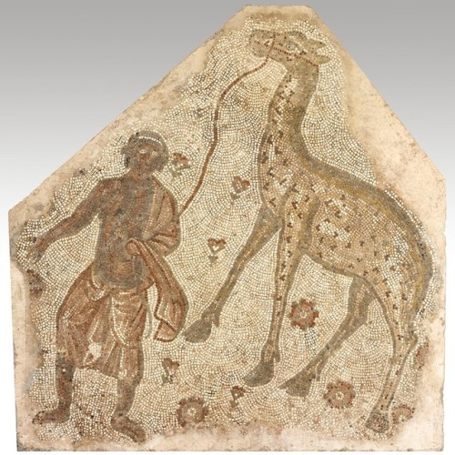 theancientwayoflife:~ Mosaic Fragment with Man Leading a Giraffe. Place of origin: Byzantine; northe