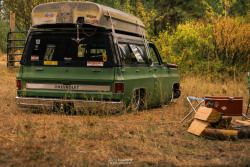 zisaacson:  My buddy Deron owns the Metro, Caddy, and this…The Gucalowly The build on this truck is incredible. It’s sporting a 454 BB, Porterbuilt front and rear paired up with Accuair system. The truck rolls along on some Delmo Speed wheels.  