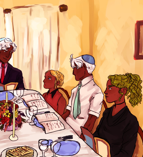 bikenesmith:#jewishcomicsday art of the magnus family having passover seder![hi-res]