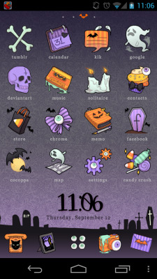 dorknagar:  new phone theme as i continue to obsess over halloween shit. all drawn by me! i have the samsung galaxy nexus and use go launcher ex to customize fonts and stuff. 