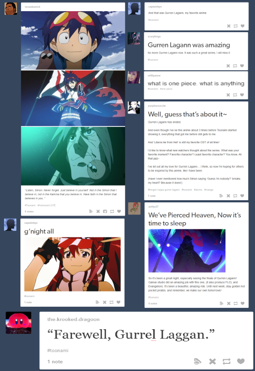 canadiananimatorguy:  Tumblr reacts to: Gurren Lagann FinaleI did episode 8 so I figured I’d do episode 27 as well.