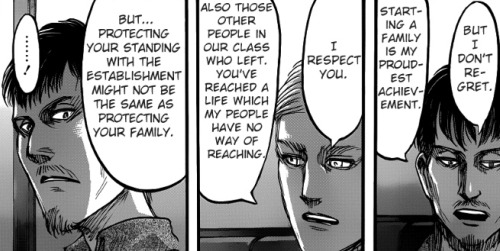  “You’ve reached a life which my people have no way of reaching.” (Source)  I just realized on reread that what Erwin says here is incredibly depressing, no matter who you ship within the Survey Corps. It does make for an interesting