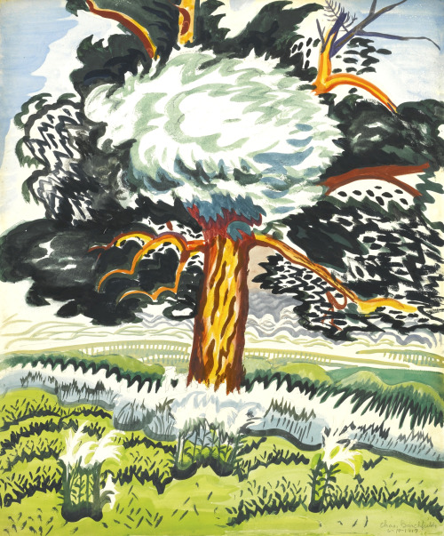 dappledwithshadow:Charles BurchfieldCold June EveningDimensions:  22 X 18 in (55.88 X 45.72 cm)Mediu