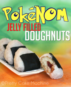 prettycakemachine:  This month’s Fandom Foodies theme is #PokeNOM, so I did those liars at 4KIDS a solid and made jelly donuts that look like onigiri. RECIPE HERE! I expect my thank you card from them to be in the mail anytime now. I make nerdy recipes