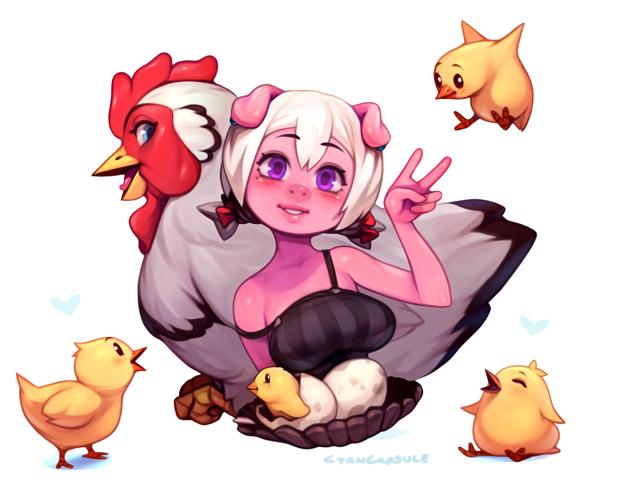 cyancapsule:    Emelie with some lil chickens and a happy bird mom!    This image