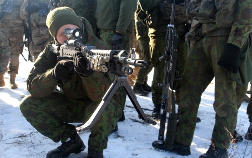 militaryarmament:  Lightning Troop, 3rd Squadron, 2nd Cavalry Regiment get to know the Soldiers and equipment of the Algirdas Battalion, Iron Wolf Brigade, Lithuanian land forces at Rukla, Lithuania, Feb. 2, 2015.