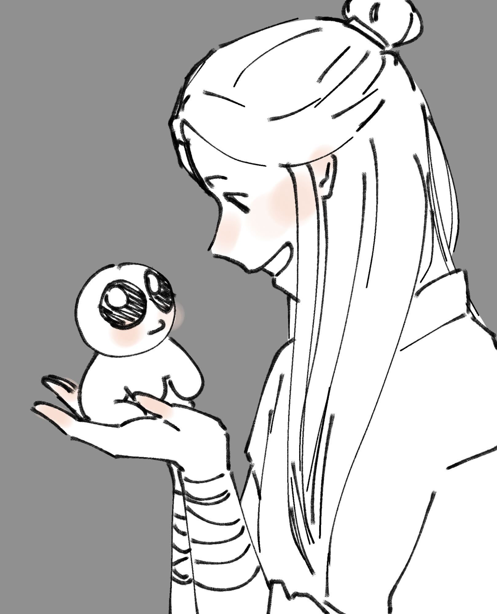 simple digital drawing of xie lian from tian guan ci fu, holding the tbh autism creature