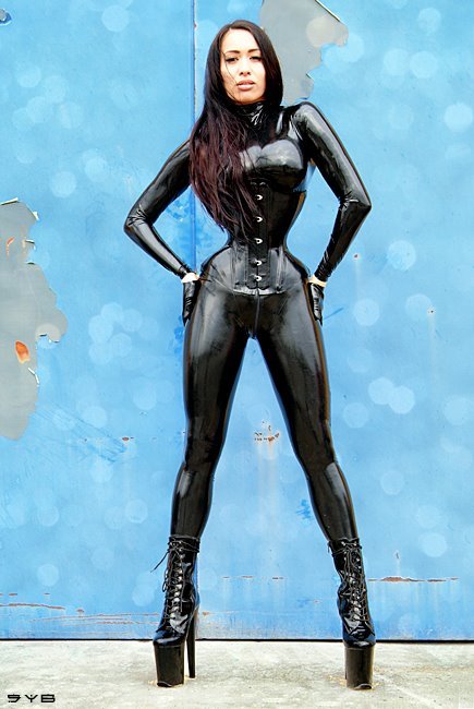 Woman skin tight latex catsuits