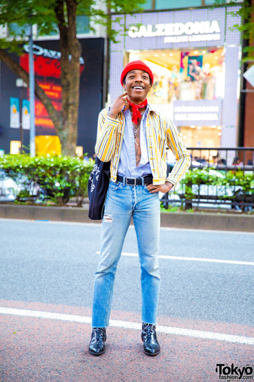 tokyo-fashion:  Tokyo-based fashion designer AGNES KRUEL on the street in Harajuku wearing layered Hysteric Glamour and vintage shirts, vintage Levi’s jeans, Saint Laurent boots, a Big Love Records tote bag, and Oz Harajuku accessories. Full Look