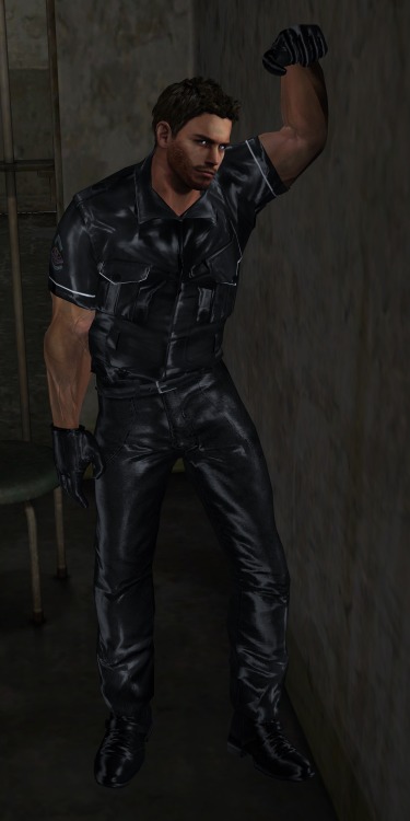 Officer.Redfield dressed in Leather officer uniform .