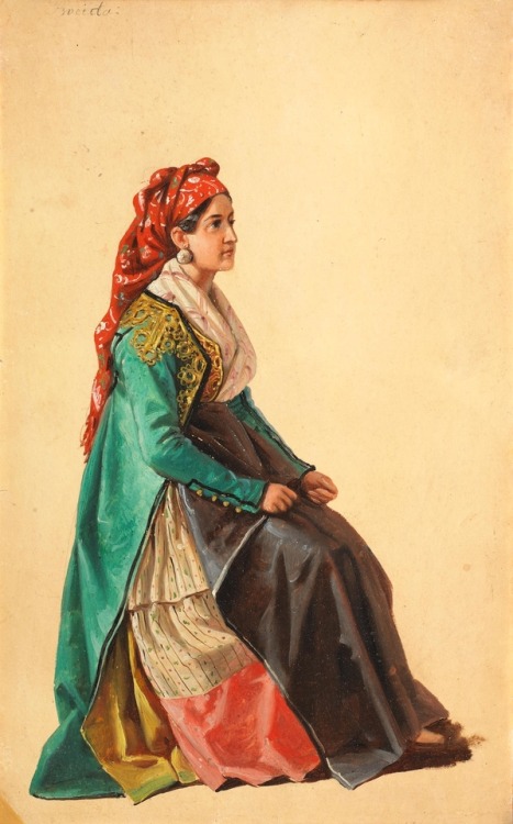 Study of a lady from Caraffa, Calabria by Édouard Pingret  (1788  −  1875)