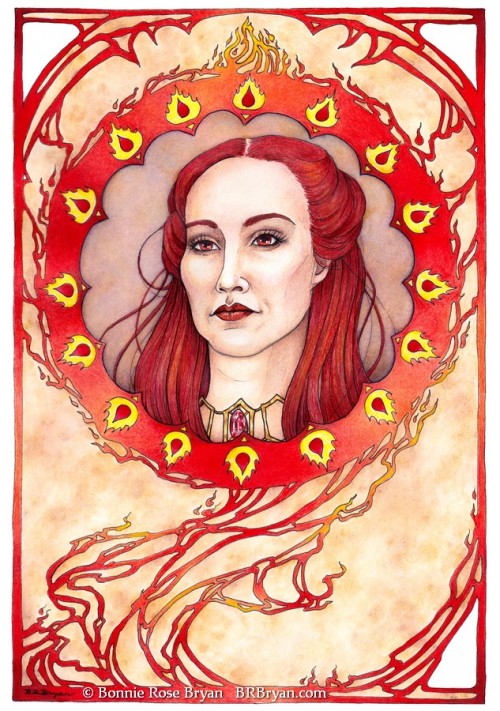 Melisandre, The Red Woman“The night is dark, and full of terrors”(ink, coloured pencil, and watercol