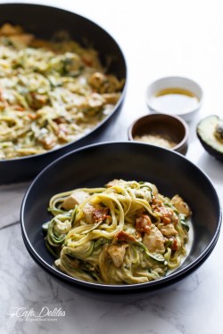 ethiopienne:  Avocado Alfredo Zoodles With Chicken And Sun Dried Tomatoes