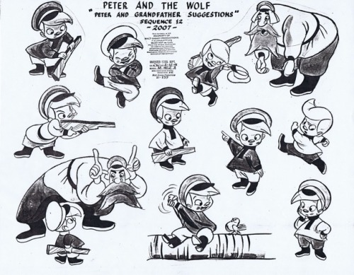 Early model sheets for Disney’s Peter and the Wolf (1946).