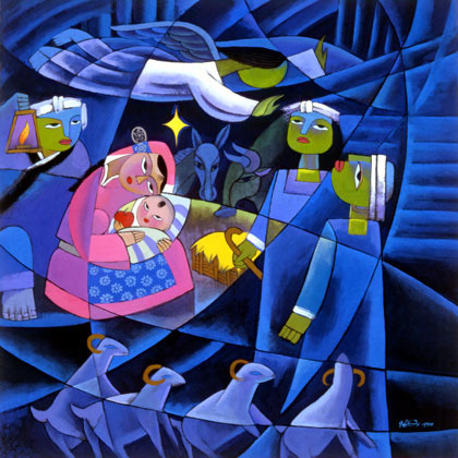 “Nativity”
by He Qi, 2001A new semi-weekly series: some thoughts on each week’s bulletin art
As I considered the art for tonight’s Christmas Eve service bulletins, I had a lot of options. The nativity is one of the most reproduced biblical stories...