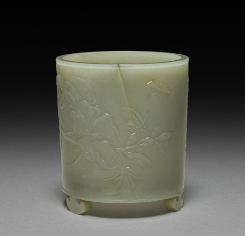 Cylindrical Container with Mallows and Inscription in Relief, 1736, Cleveland Museum of Art: Chinese