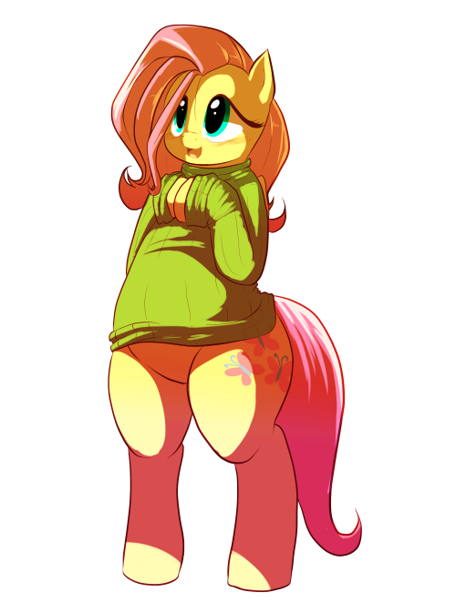 Chubby Fluttershy in a sweater just because