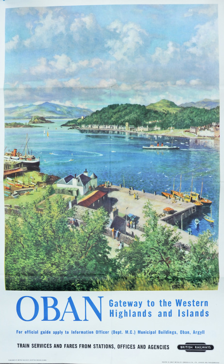 Vintage British Railways travel poster ca. 1940s-50s for Oban in the Western Highlands of Scotland. 