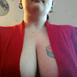 dalailarose: My luscious boobies, this time barely contained by an itty bitty red cardigan (Frustrat