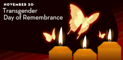 gaywrites:  Today is the Transgender Day of Remembrance. Please take the time today to remember those we’ve lost to anti-trans hatred and violence, and reflect on how these losses affect all our communities. For a service, vigil or other event in your
