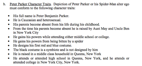 micdotcom:Leaked Sony/Marvel doc reveals Spider-Man must be straight and whiteWhy has Spidery always