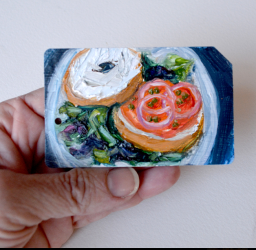 Super Nova. Metro Card Bagel No. 172.5" x 3" oil on Metro Card  SOLDMore Metro Card painti