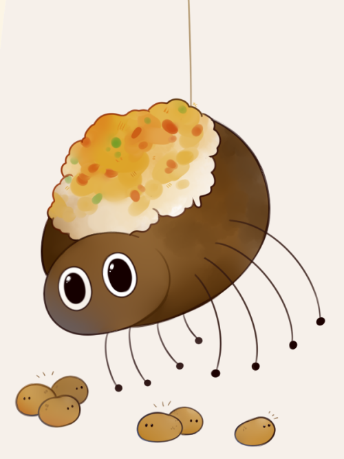 Here is the loaded potato spider mother with her small potato children!
