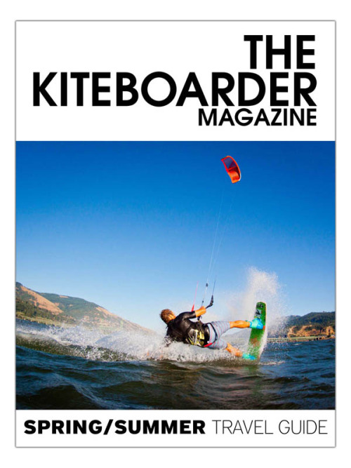 Jason Slezak in Hood River on the cover of the Spring/Summer travel guide from The Kiteboarder. Get 