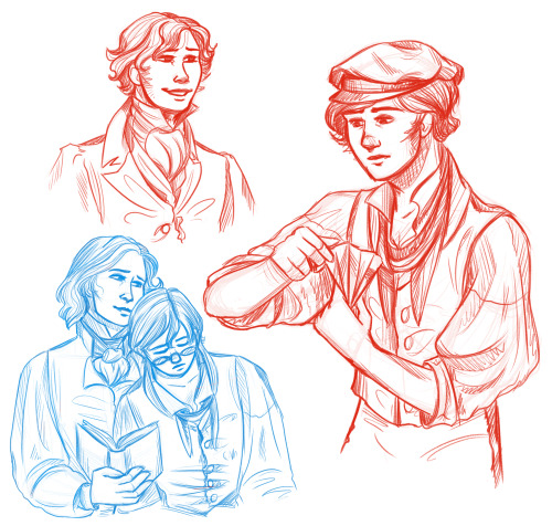 pilferingapples:oilan:Study break doodles, and a nice warm-up for my Merry Mis Fest painting…