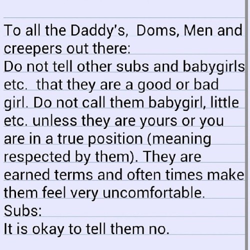 babygirlsfavoritethings: thedaddyshow: I hope this gets taken to heart and passed around. Thank you!