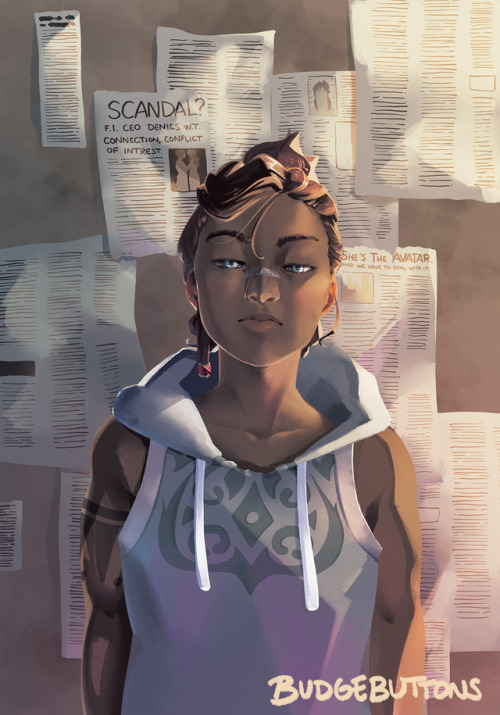 threehoursfromtroy: budgebuttons: the final version of my solo Korra piece for JTToU vol 2! I think 