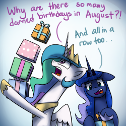 asksunshineandmoonbeams:  Celestia: Was not! Luna: Was to!   I know right?! @_@ August is such a busy month for birthdays it seems&hellip;